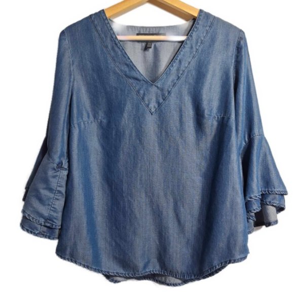 White House Black Market 3/4 Bell-Sleeve V-Neck Blouse Top Size 8 Medium - Picture 2 of 9